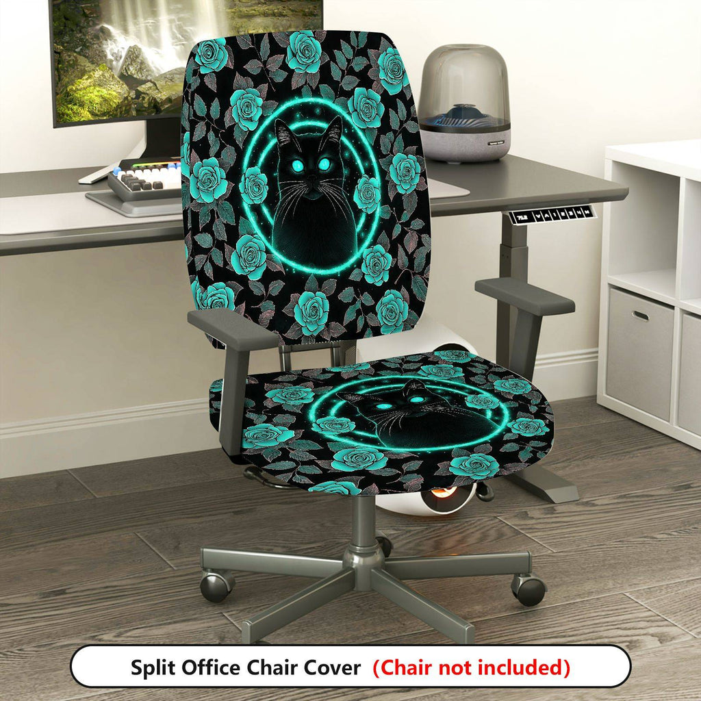 2-Piece Cat Floral Glow Halloween Mystical Enchanted  Computer Chair Cover Set, Seat and Backrest