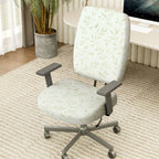 2-Piece Leaf Print Green  Computer Chair Cover Set, Seat and Backrest