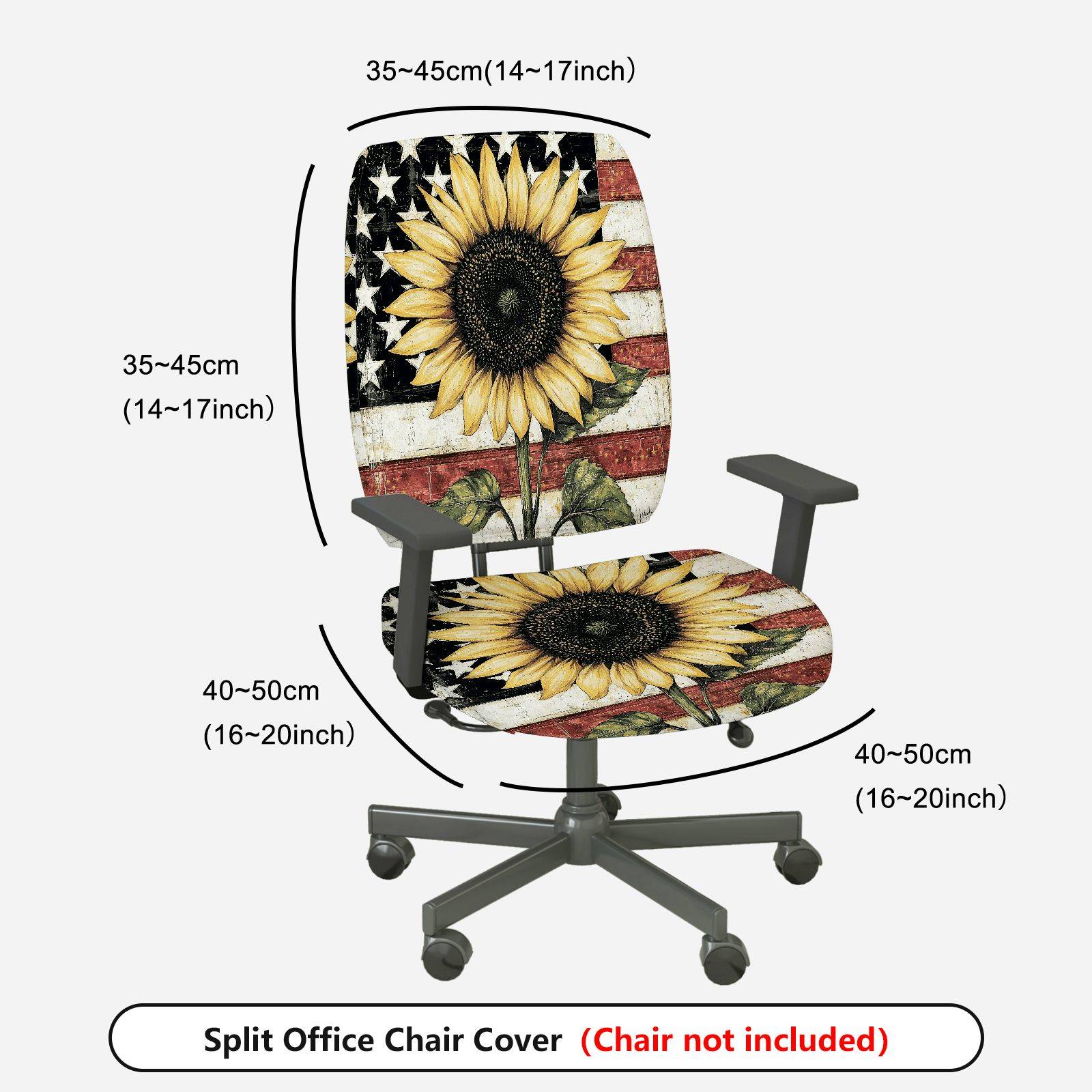 2-Piece Sunflower American Flag Vintage Patriotic Rustic Theme  Computer Chair Cover Set, Seat and Backrest