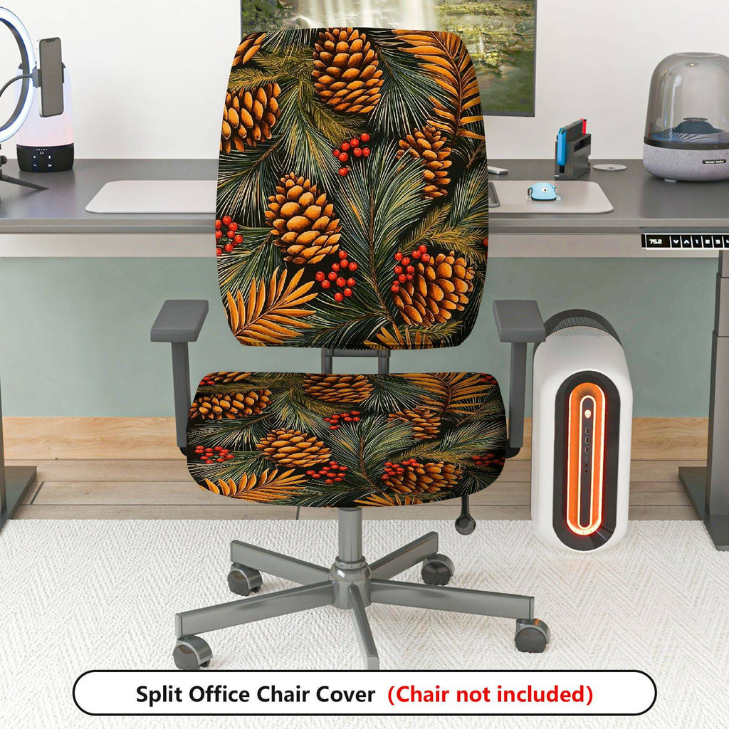 2-Piece Christmas Pinecone Berry Greenery  Computer Chair Cover Set, Seat and Backrest