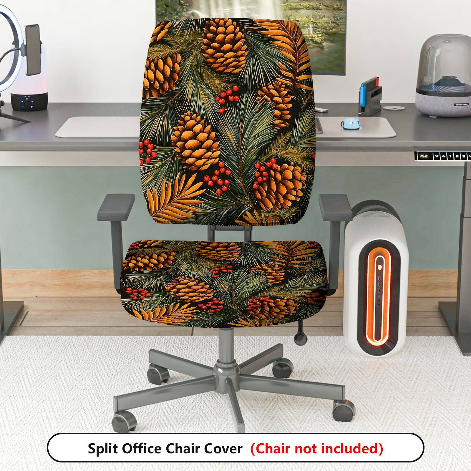 2-Piece Christmas Pinecone Berry Greenery  Computer Chair Cover Set, Seat and Backrest