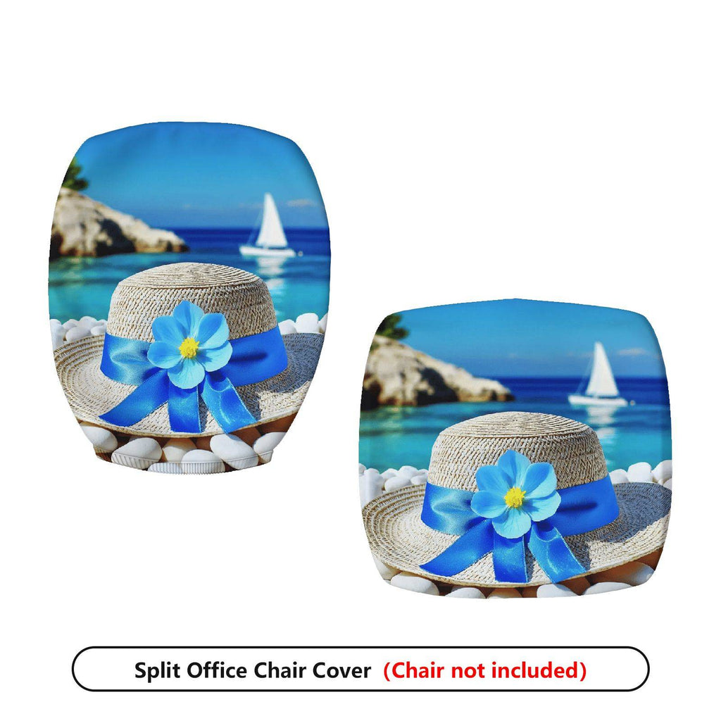 2-Piece Nautical Beach Hat Flower Sailboat Seaside  Computer Chair Cover Set, Seat and Backrest