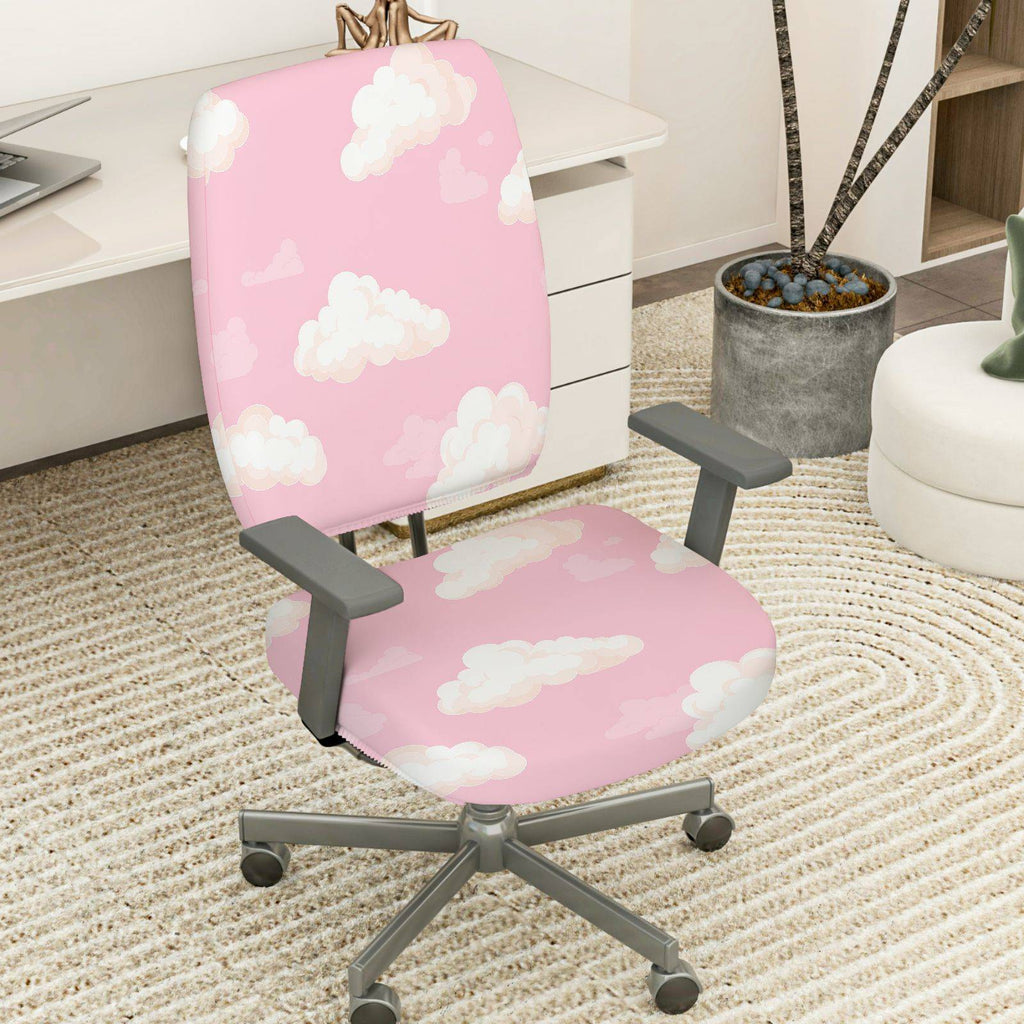 2-Piece Pink Cloud Sky Dreamy Cute Pastel  Computer Chair Cover Set, Seat and Backrest