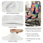 2-Piece Colorful Cat Funky Artistic Stylish  Computer Chair Cover Set, Seat and Backrest