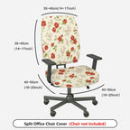2-Piece Floral Pattern Red Flower  Computer Chair Cover Set, Seat and Backrest