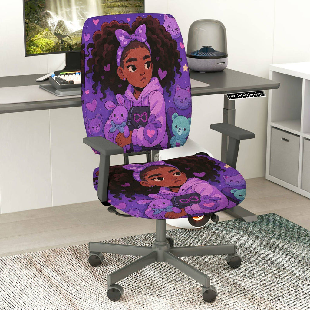 2-Piece purple heart girl cute teddy bear  Computer Chair Cover Set, Seat and Backrest