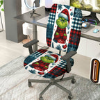 2-Piece Christmas Grinch Plaid Snowflake Holiday  Computer Chair Cover Set, Seat and Backrest