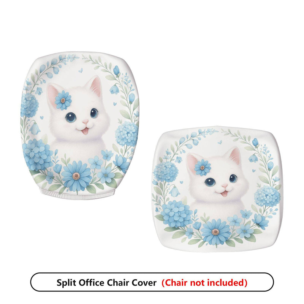 2-Piece Cute Floral Cat Pattern Printed  Computer Chair Cover Set, Seat and Backrest