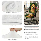 2-Piece Dog Floral Nature Green Pink  Computer Chair Cover Set, Seat and Backrest