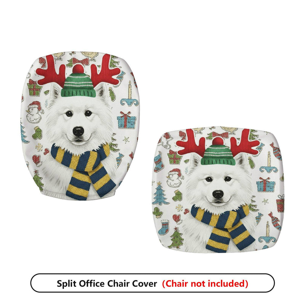 2-Piece Christmas Reindeer Dog Winter Holiday Snow  Computer Chair Cover Set, Seat and Backrest