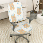 2-Piece Cute Bear Floral Decorative  Computer Chair Cover Set, Seat and Backrest