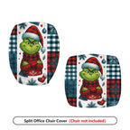 2-Piece Christmas Grinch Plaid Snowflake Holiday  Computer Chair Cover Set, Seat and Backrest