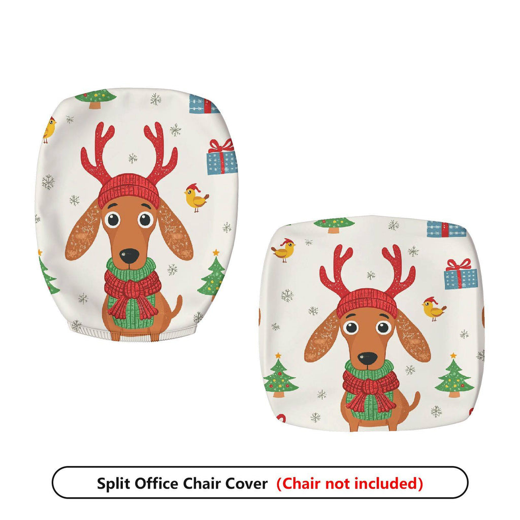 2-Piece Christmas Dog Reindeer Pattern Festive Holiday  Computer Chair Cover Set, Seat and Backrest