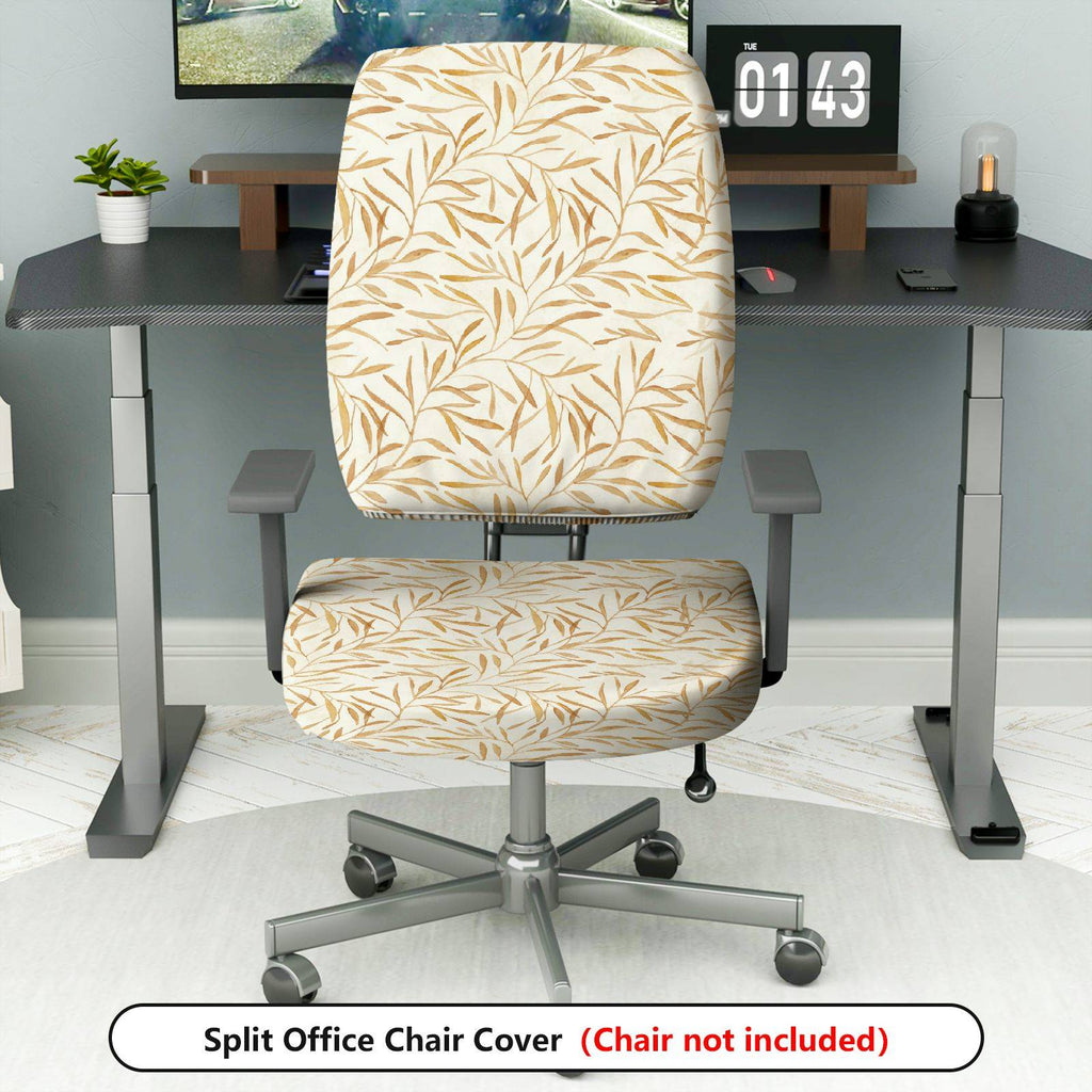 2-Piece Abstract Golden Leaves Pattern Decorative  Computer Chair Cover Set, Seat and Backrest
