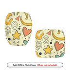 2-Piece Abstract Hearts Stars Swirls Yellow  Computer Chair Cover Set, Seat and Backrest