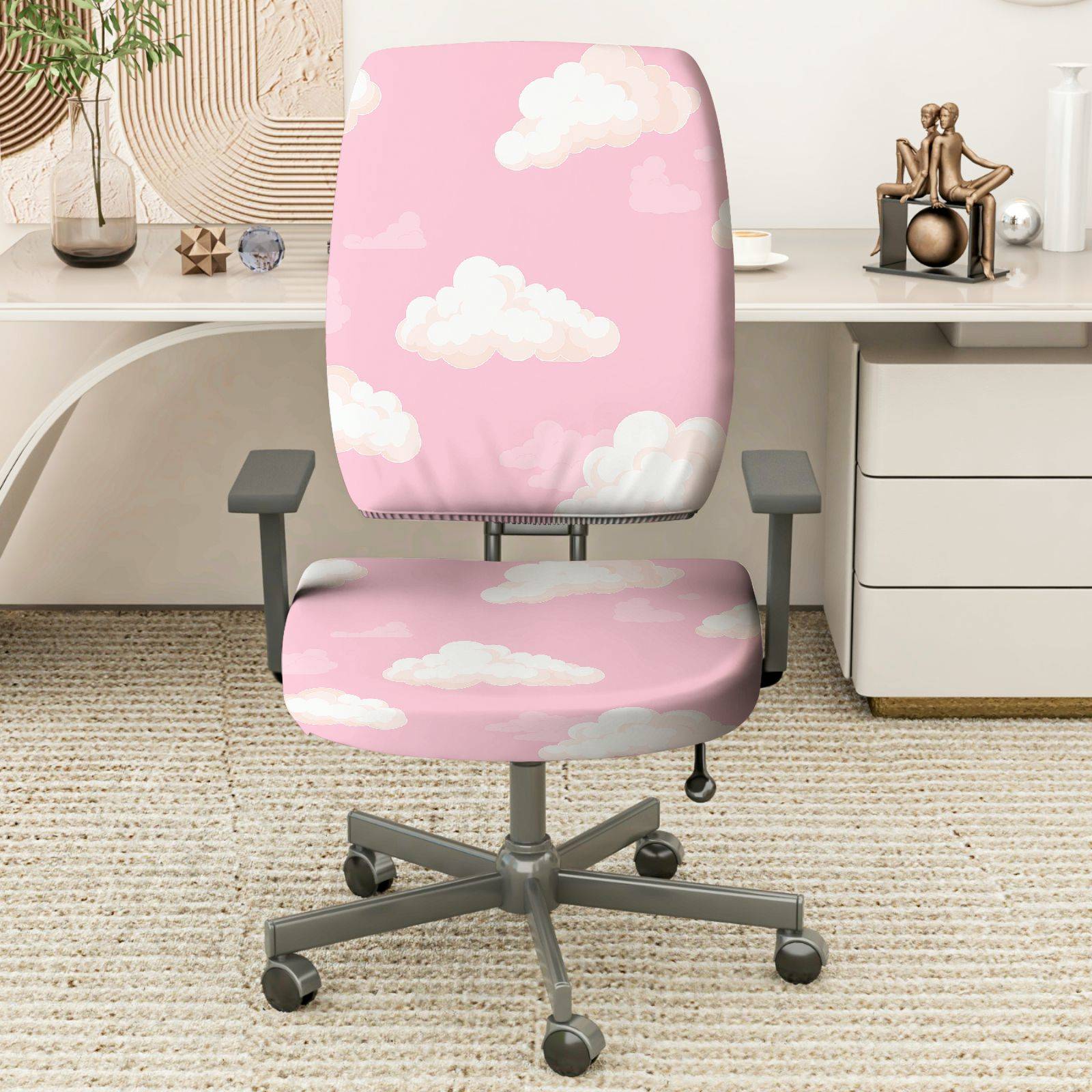 2-Piece Pink Cloud Sky Dreamy Cute Pastel  Computer Chair Cover Set, Seat and Backrest