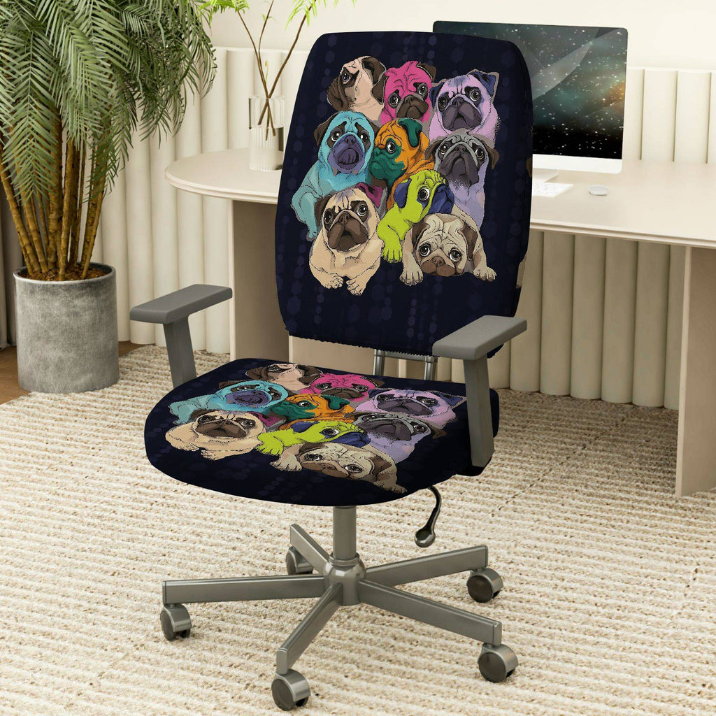 2-Piece Colorful Cute Dog Pattern Stylish Creative Fun  Computer Chair Cover Set, Seat and Backrest