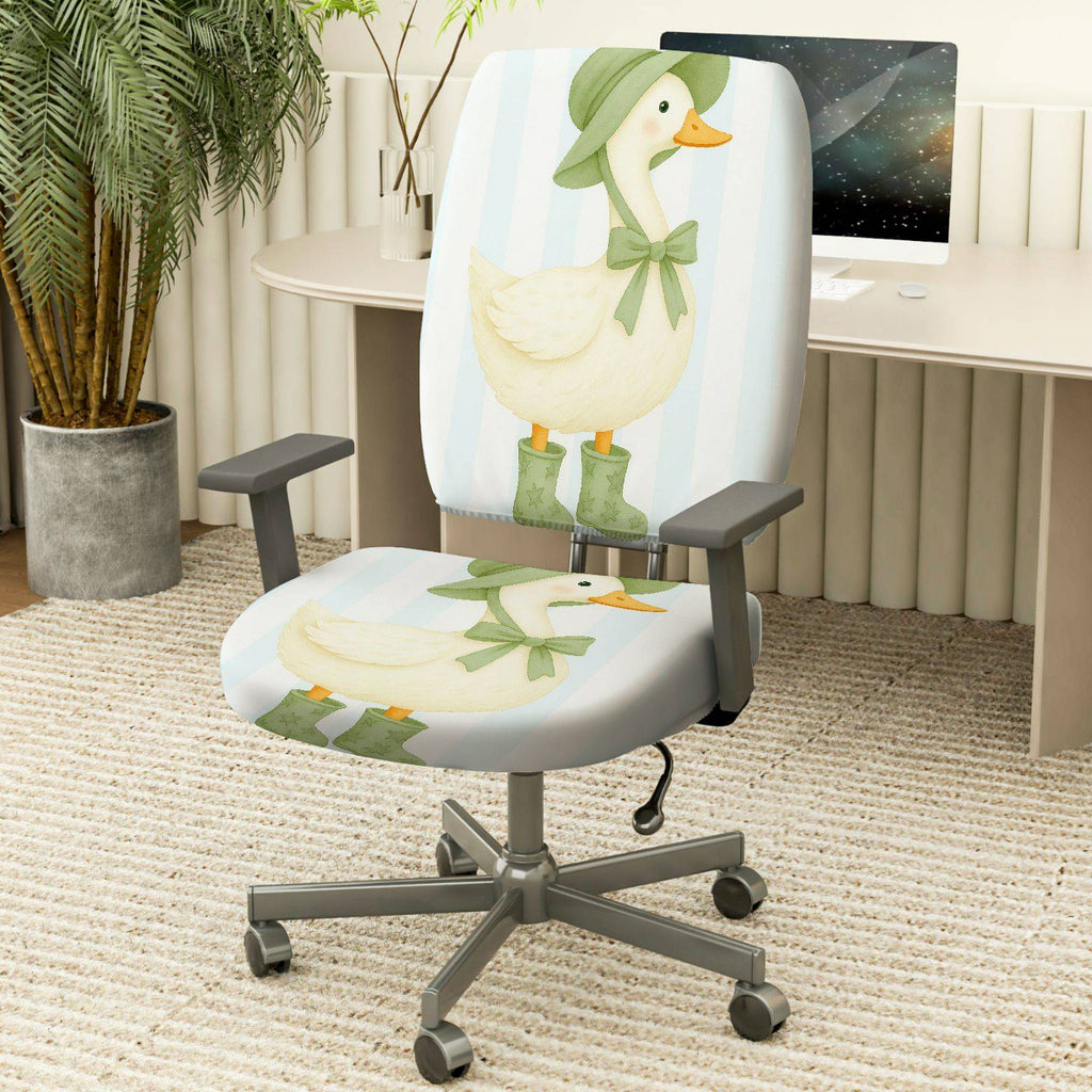 2-Piece Duck Pastel Stripes Cute Animals Cozy  Computer Chair Cover Set, Seat and Backrest