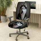 2-Piece Husky Dog Animal Pattern Black White Fun Style  Computer Chair Cover Set, Seat and Backrest