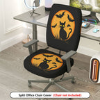 2-Piece Halloween Black Cat Bat Moon Orange  Computer Chair Cover Set, Seat and Backrest