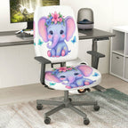 2-Piece Cute Elephant Flower Butterfly  Computer Chair Cover Set, Seat and Backrest