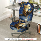 2-Piece Cat Reading Moon Night Starry Swing  Computer Chair Cover Set, Seat and Backrest