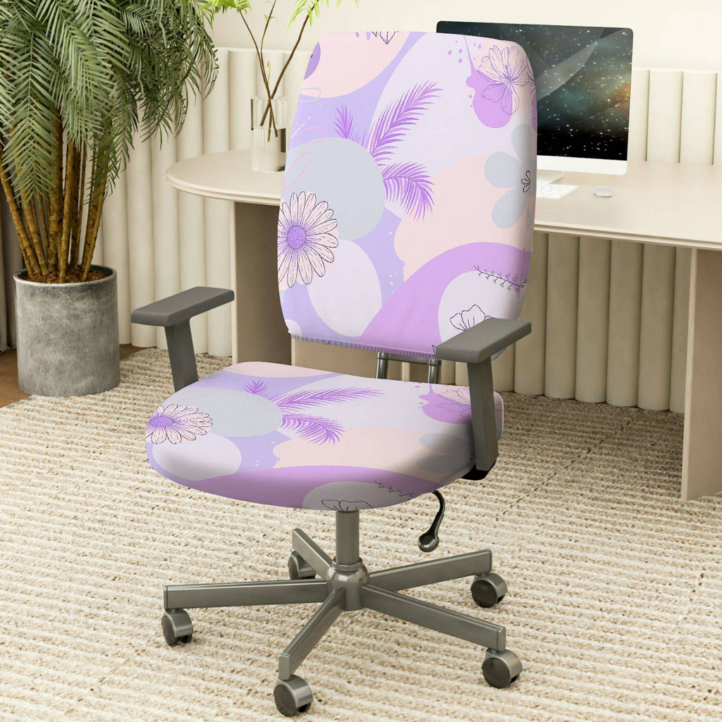 2-Piece Pastel Floral Leaves Abstract Geometry  Computer Chair Cover Set, Seat and Backrest