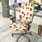 2-Piece Christmas Deer Santa Gift Snowflake  Computer Chair Cover Set, Seat and Backrest