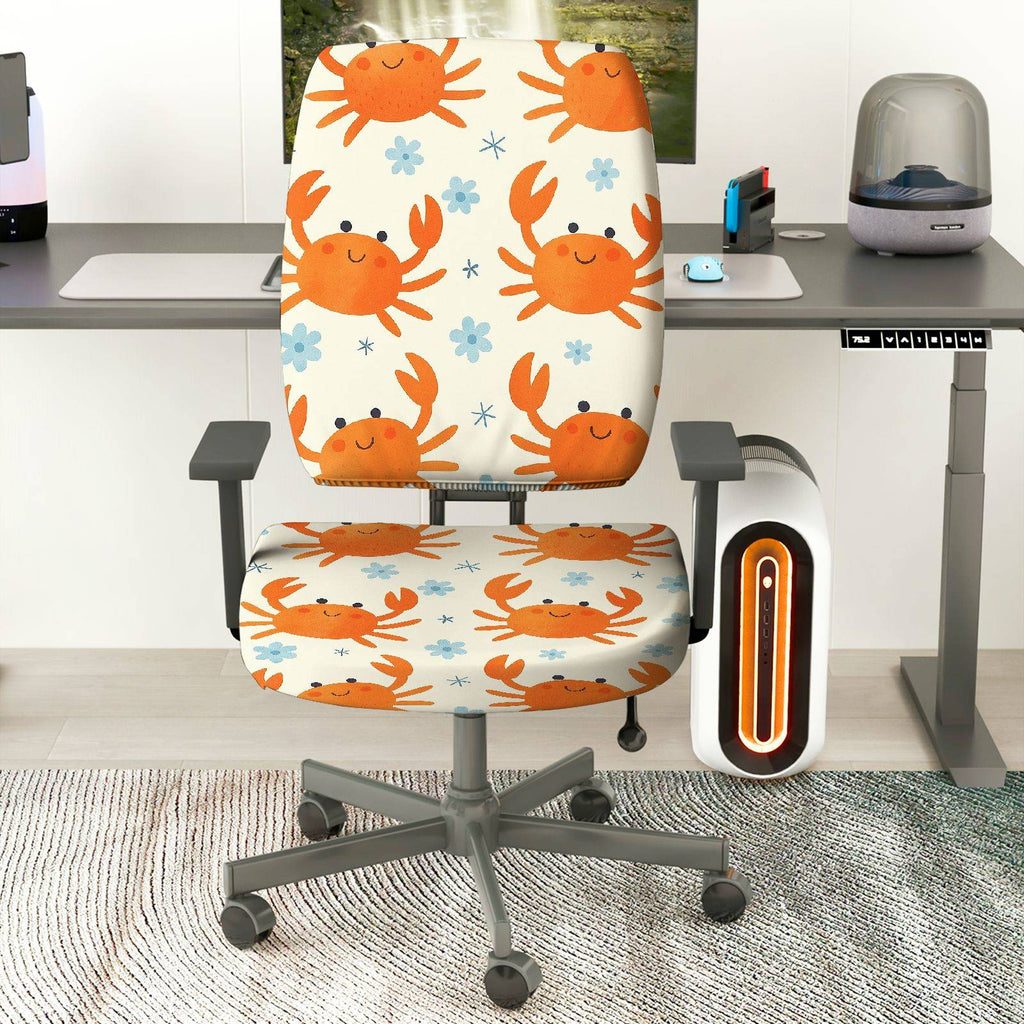 2-Piece Cute Crab Pattern  Computer Chair Cover Set, Seat and Backrest