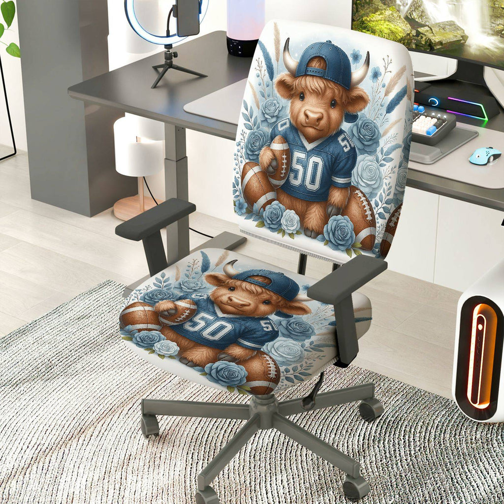 2-Piece Football Buffalo Flowers Sports Animal  Computer Chair Cover Set, Seat and Backrest