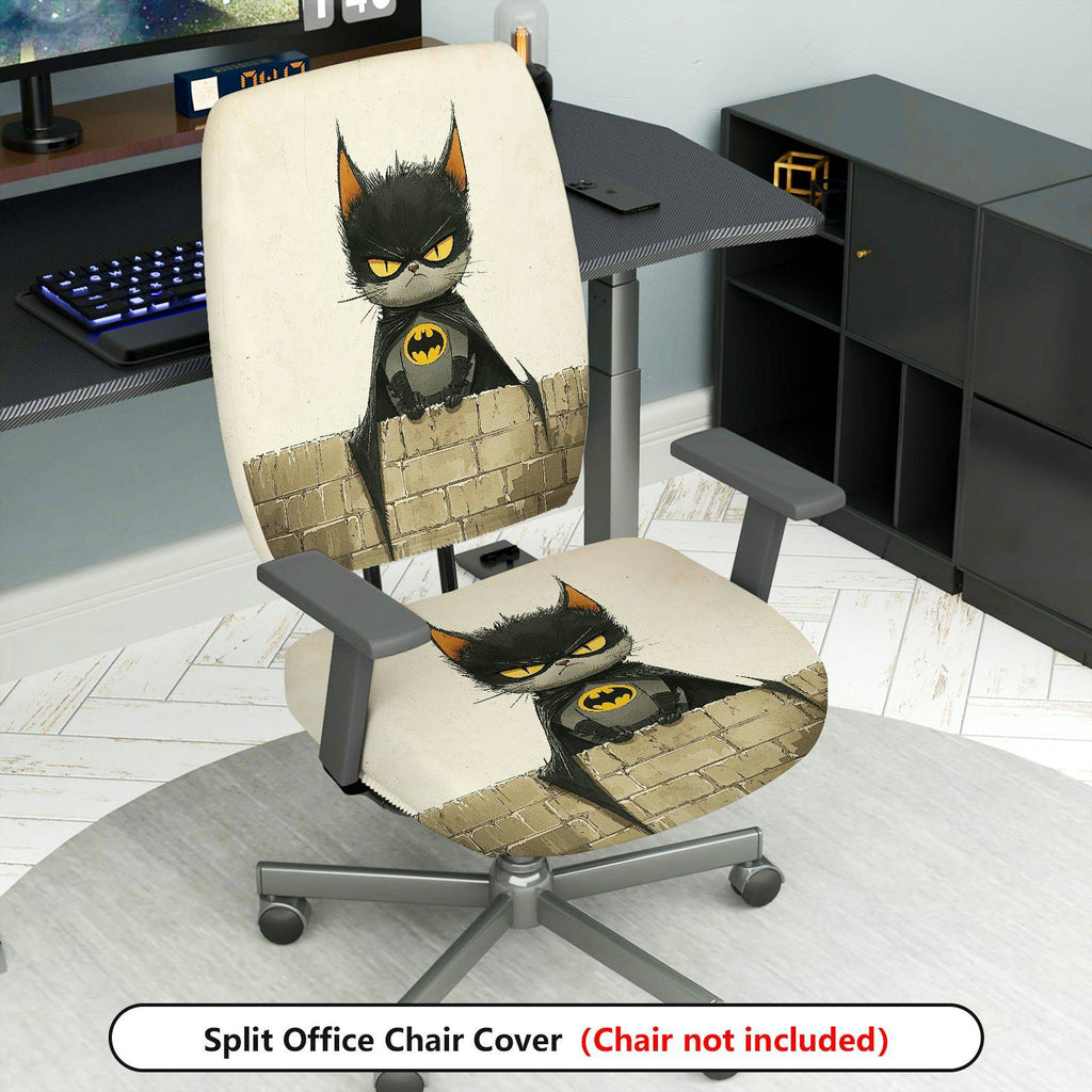 2-Piece Cat Batman Black Fun Creative  Computer Chair Cover Set, Seat and Backrest