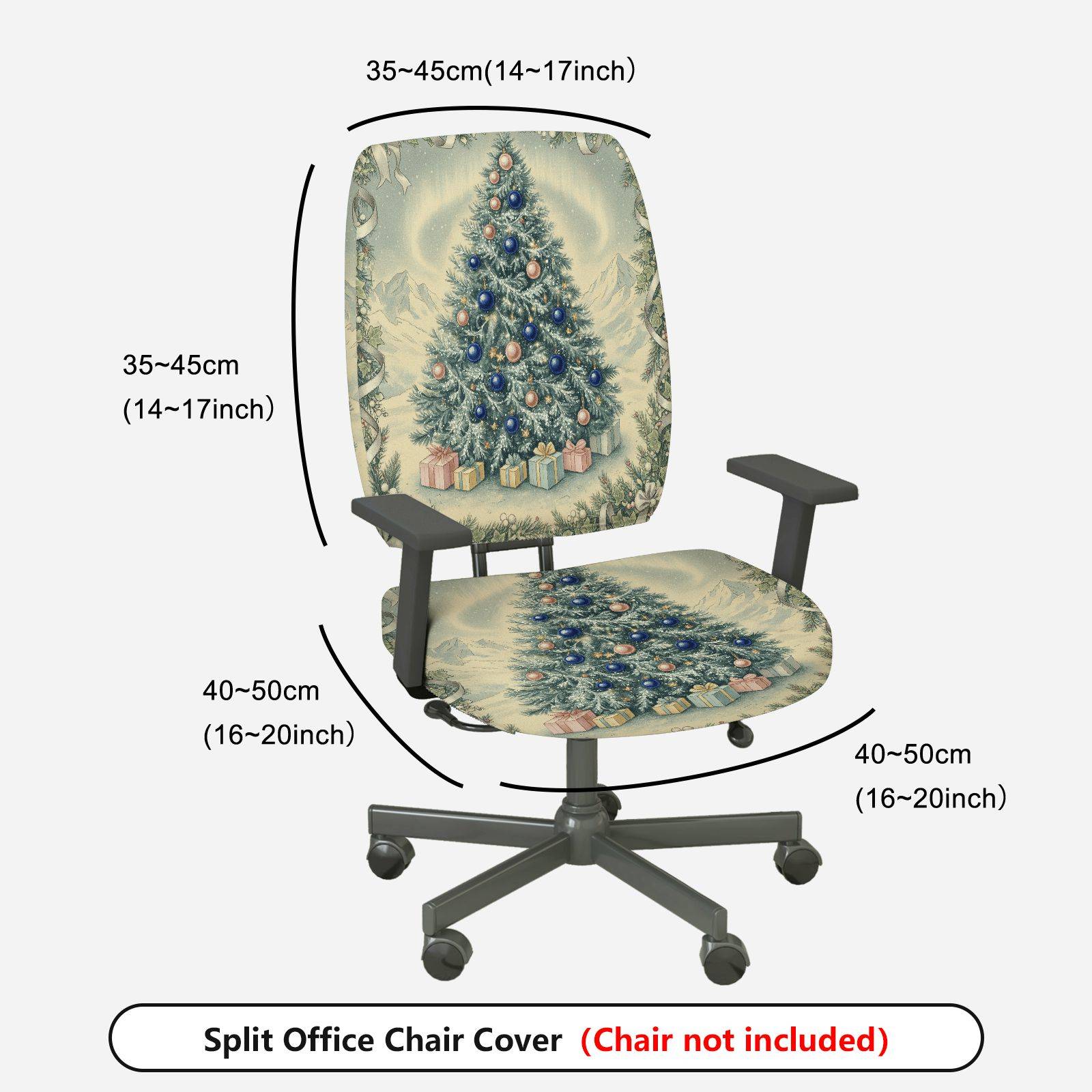 2-Piece Christmas Tree Holiday Gift Decoration Snow  Computer Chair Cover Set, Seat and Backrest