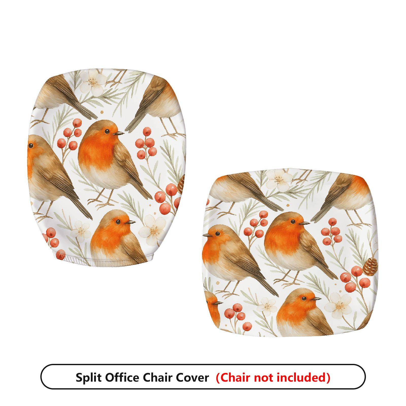 2-Piece Christmas Robin Bird Berry Tree Flower  Computer Chair Cover Set, Seat and Backrest