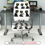 2-Piece Black cat pattern Halloween  Computer Chair Cover Set, Seat and Backrest