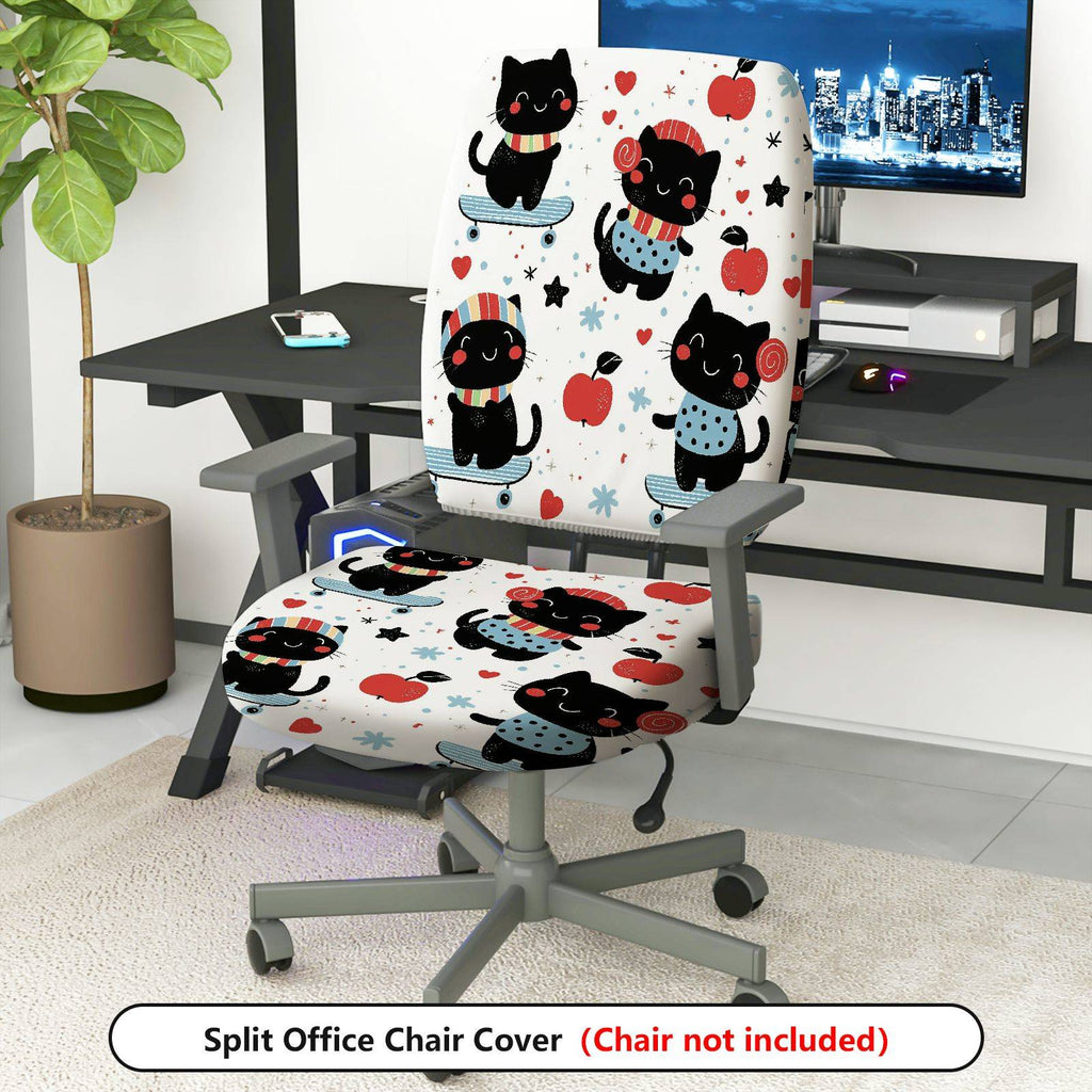 2-Piece Cute Cat Apple Heart Star  Computer Chair Cover Set, Seat and Backrest