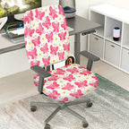2-Piece Pink Butterfly Floral Cute  Computer Chair Cover Set, Seat and Backrest