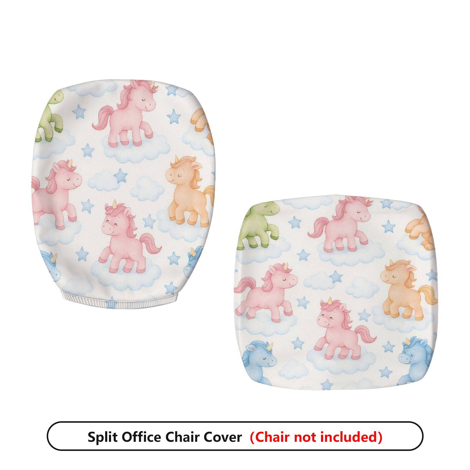 2-Piece Cute Unicorn Cloud Star Fantasy Colorful  Computer Chair Cover Set, Seat and Backrest