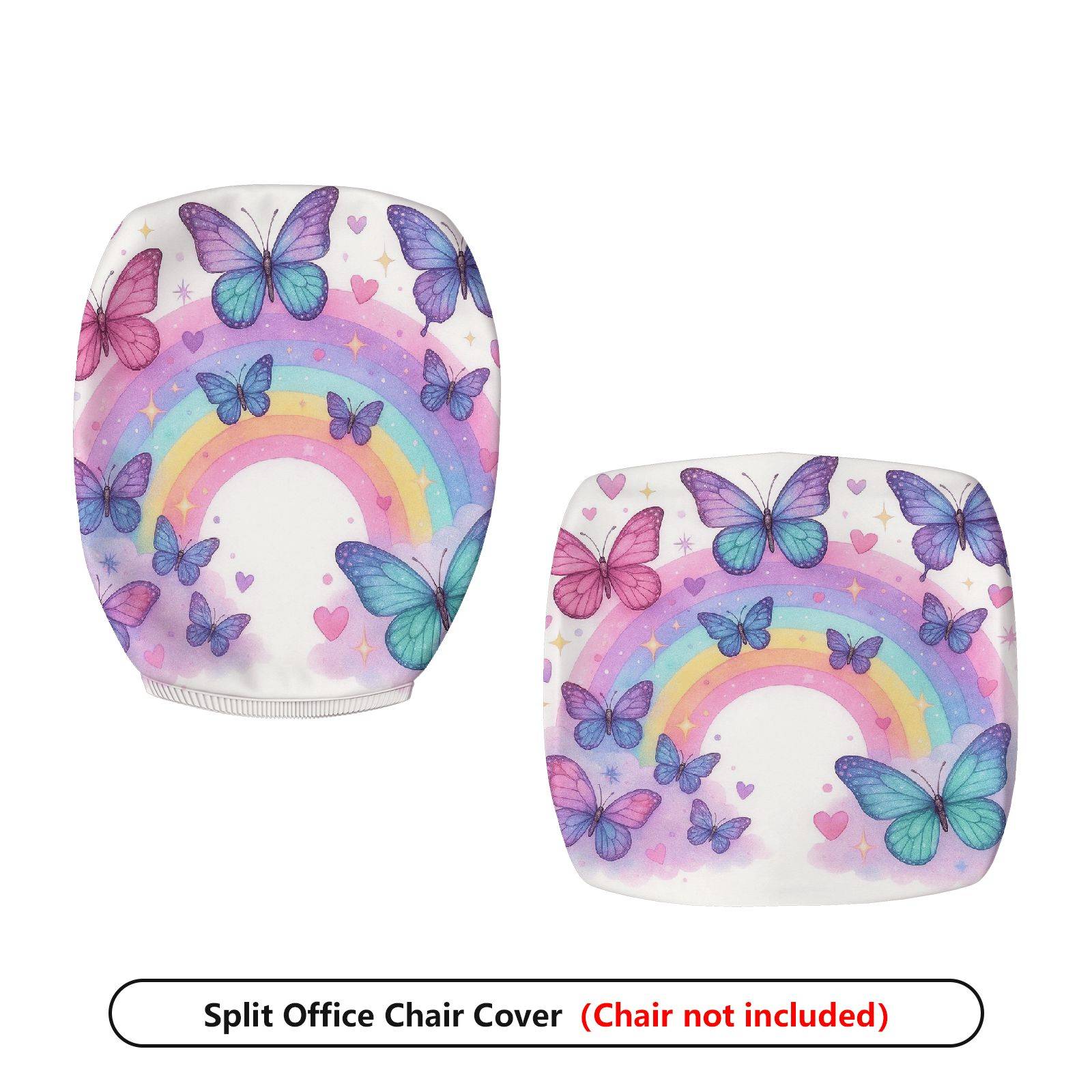 2-Piece Butterfly Rainbow Colorful Pattern Cute Decorative  Computer Chair Cover Set, Seat and Backrest