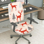 2-Piece Deer Christmas Tree Snowflake Holiday  Computer Chair Cover Set, Seat and Backrest