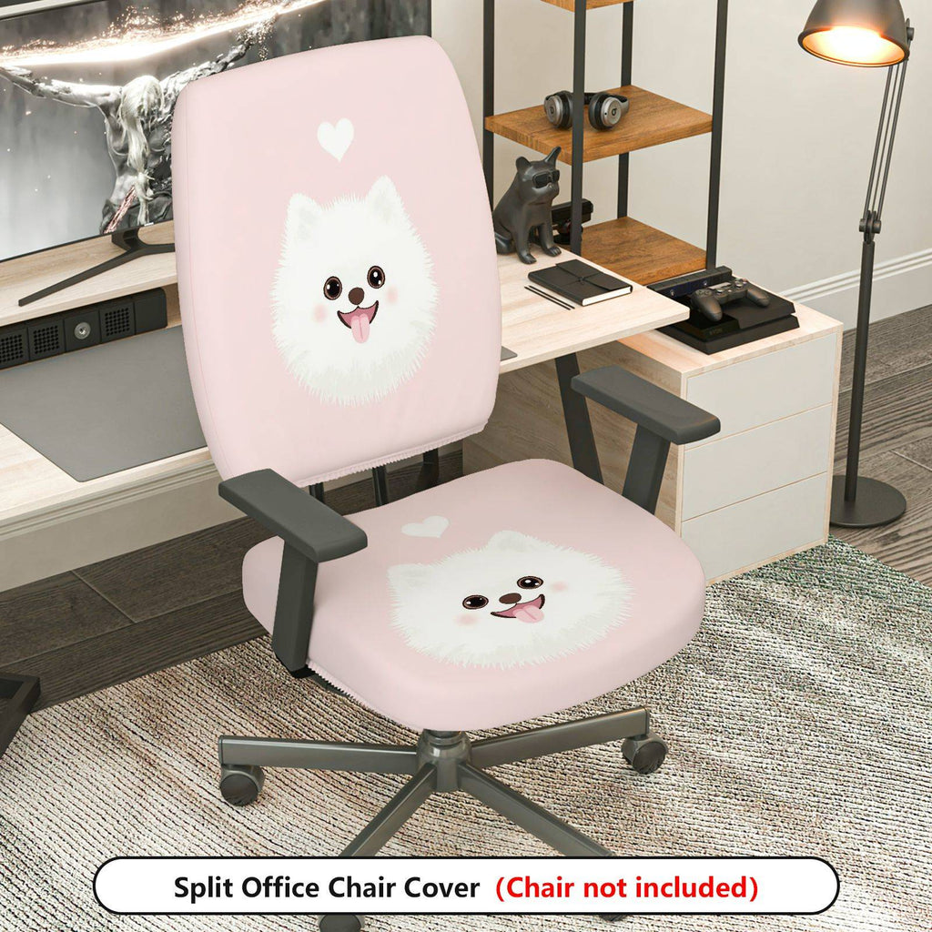 2-Piece Cute Dog Pattern Heart Pink  Computer Chair Cover Set, Seat and Backrest