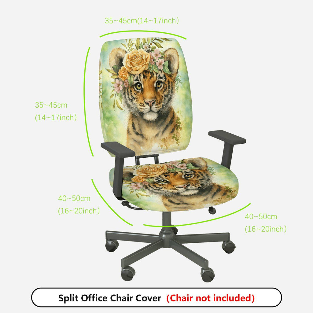 2-Piece Cute Floral Tiger Nature Art  Computer Chair Cover Set, Seat and Backrest