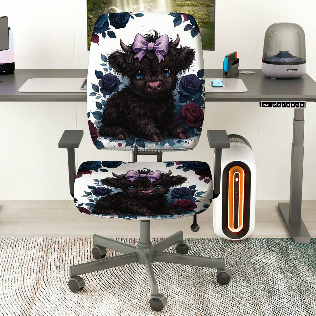 2-Piece Cute Puppy Flower Bow  Computer Chair Cover Set, Seat and Backrest