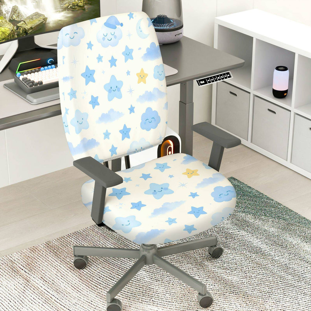 2-Piece Cute Sky Star Cloud Moon  Computer Chair Cover Set, Seat and Backrest