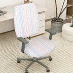 2-Piece Pastel Floral Stripe  Computer Chair Cover Set, Seat and Backrest