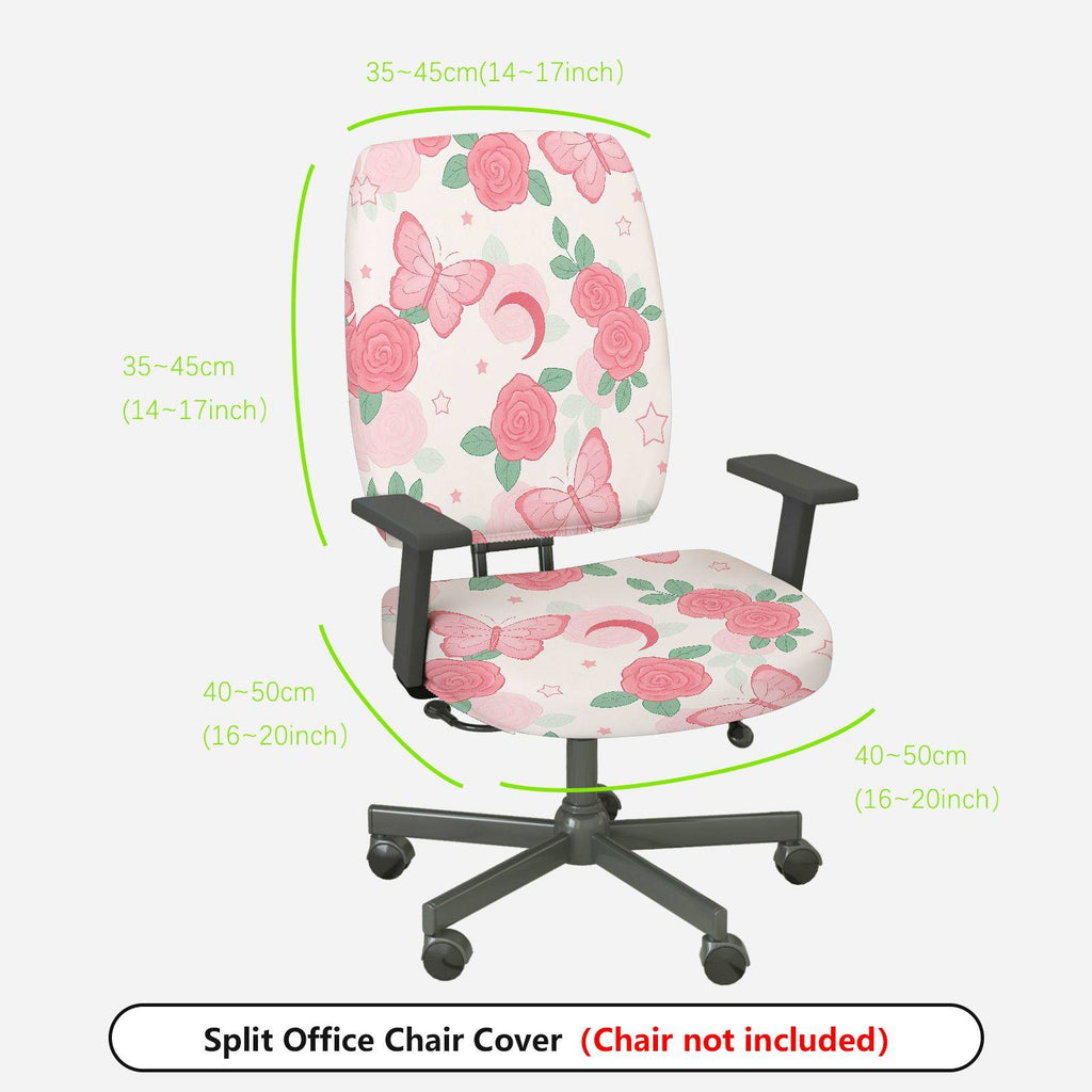 2-Piece Rose Butterfly Moon Star Artistic Floral  Computer Chair Cover Set, Seat and Backrest