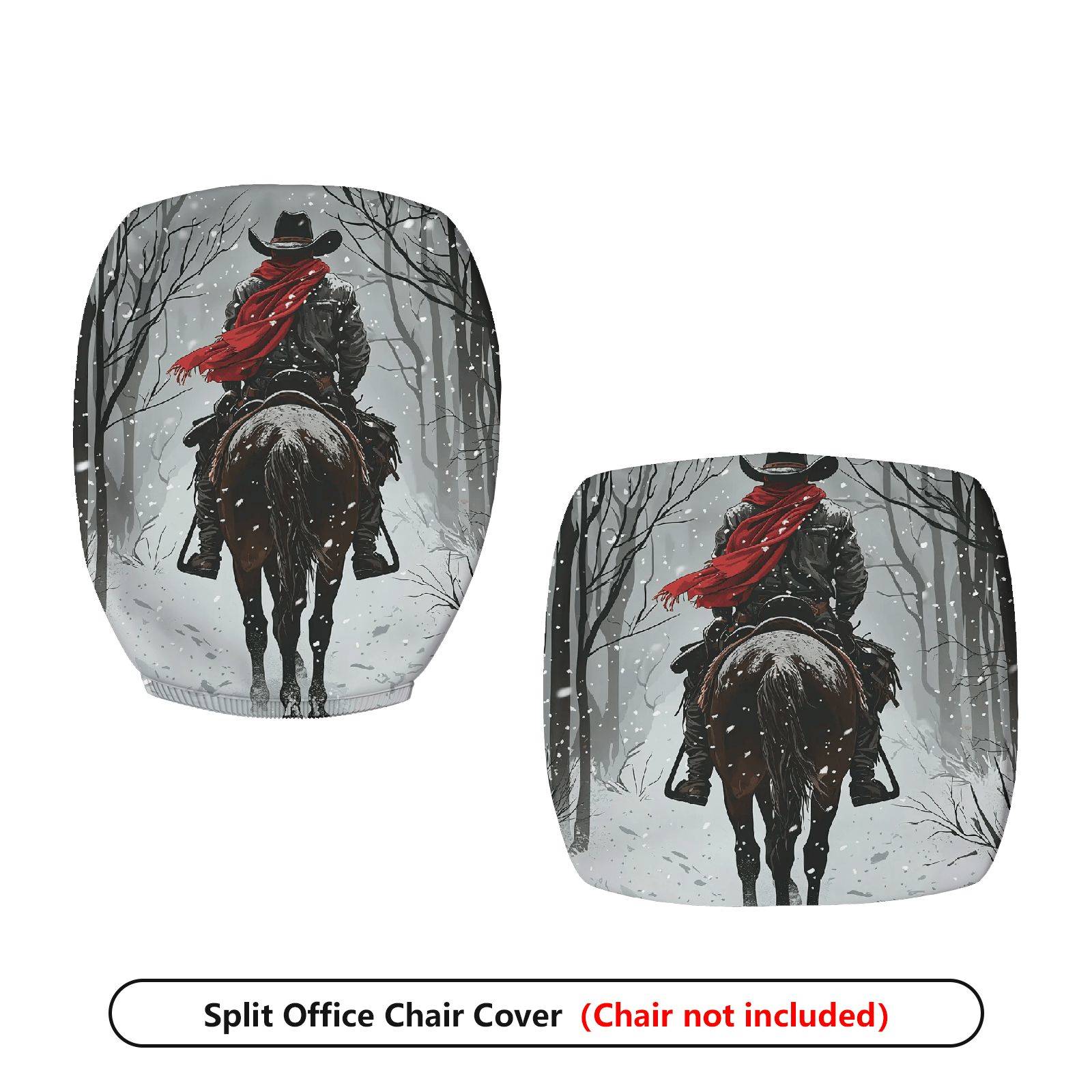 2-Piece Cowboy Snow Forest Red Scarf Winter Christmas  Computer Chair Cover Set, Seat and Backrest