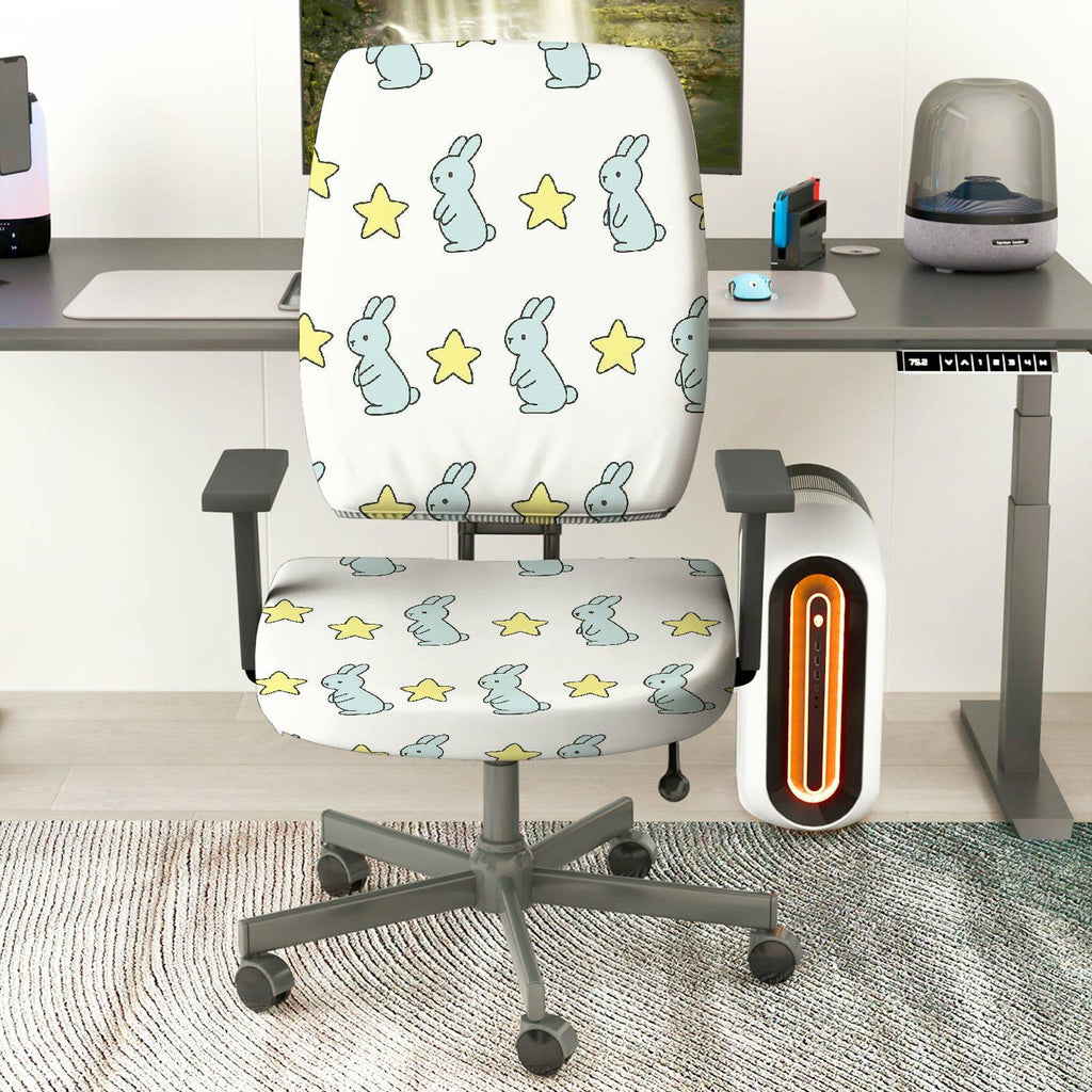 2-Piece Cute Rabbit Star Pattern Home Decor Furniture  Computer Chair Cover Set, Seat and Backrest