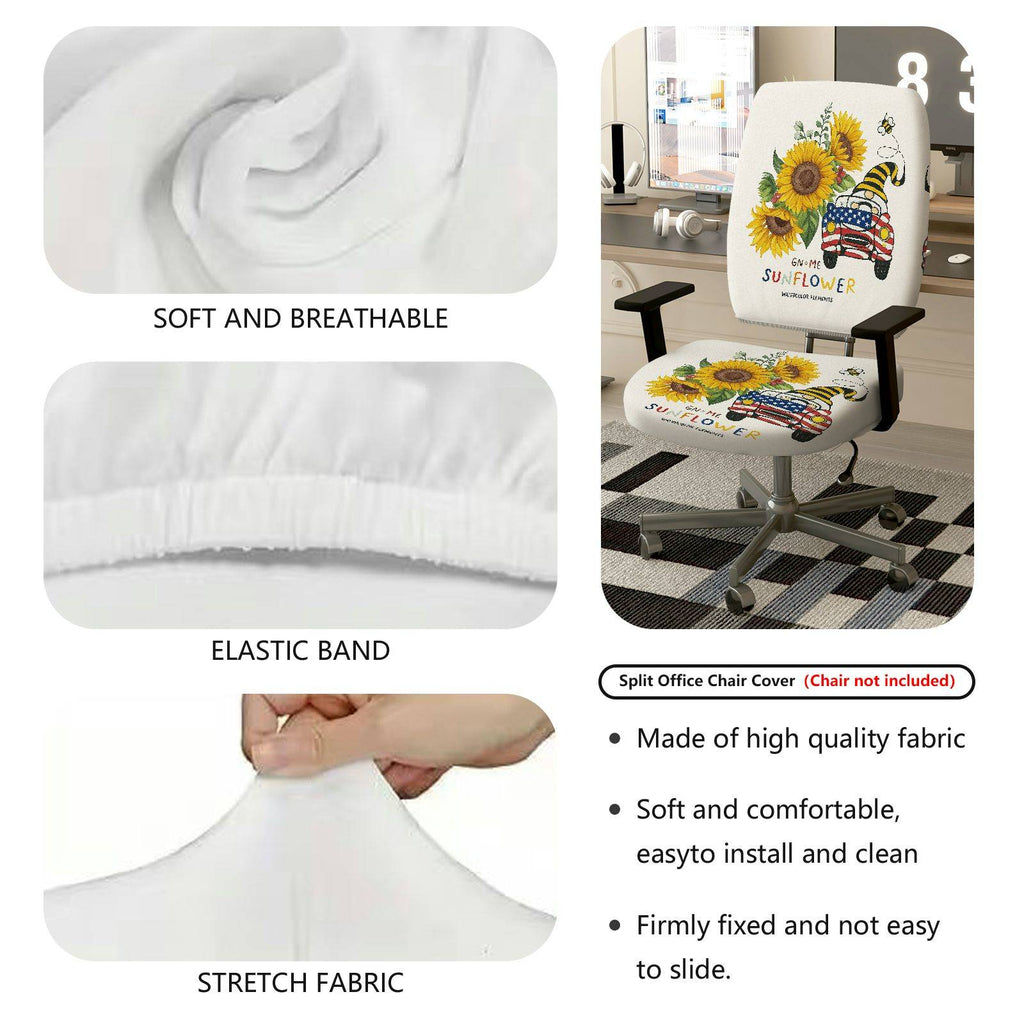 2-Piece Sunflower Gnome Christmas American Vintage Car Bee  Computer Chair Cover Set, Seat and Backrest