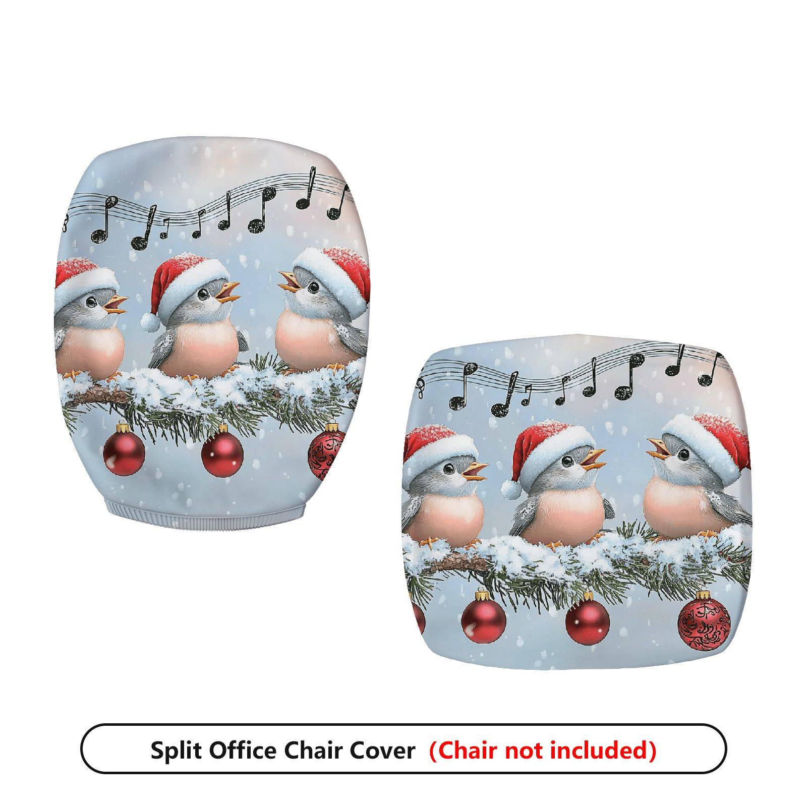 2-Piece Christmas Bird Music Snow Holiday  Computer Chair Cover Set, Seat and Backrest