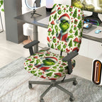 2-Piece Christmas Grinch Santa Tree Gift Decoration  Computer Chair Cover Set, Seat and Backrest